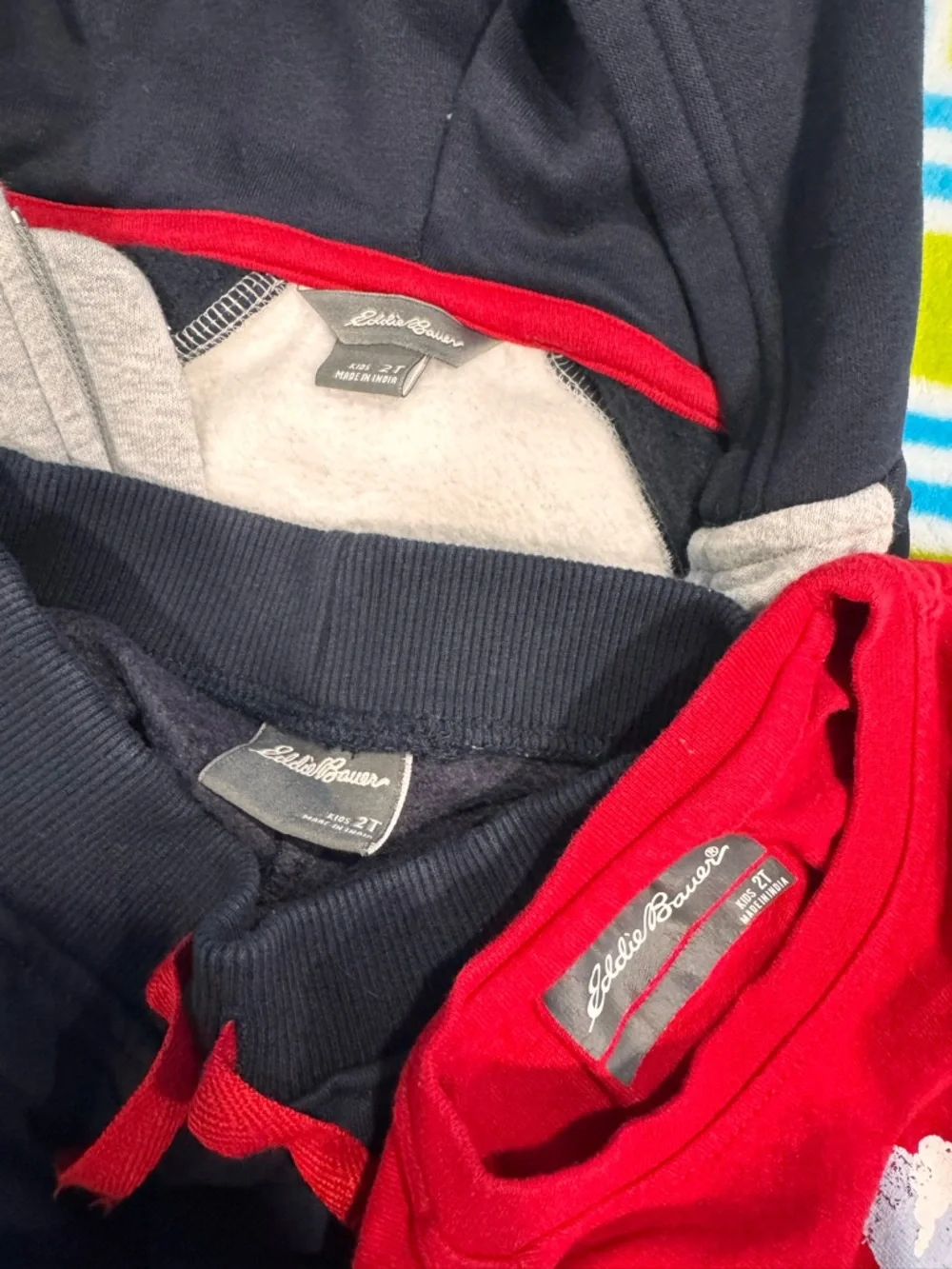 Eddie Bauer Red Tee with Gray & Navy Hoodie Jogger Set